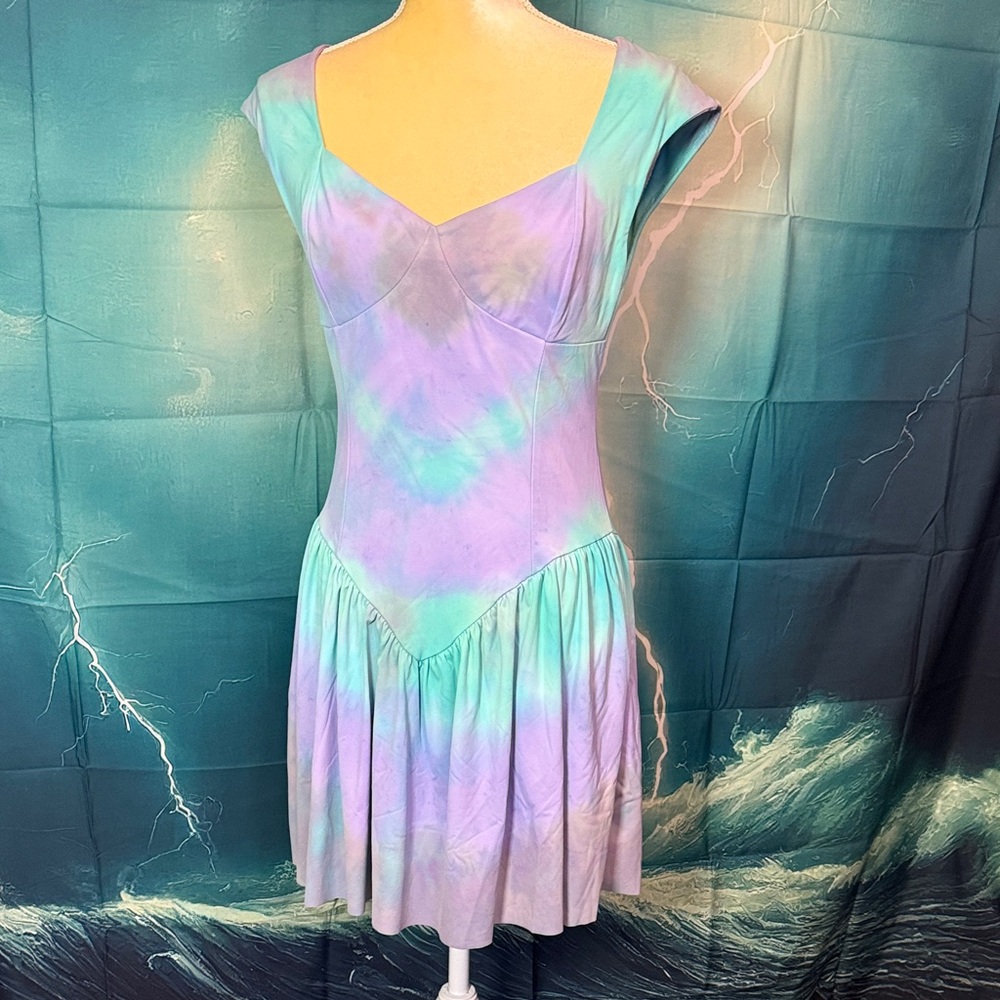 Tie-Dye Pastel Mini Dress - Aqua & Lavender